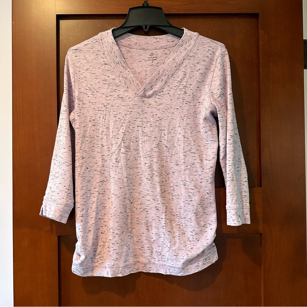 T by Talbots Heathered Cinch Long Sleeve V Neck Pullover